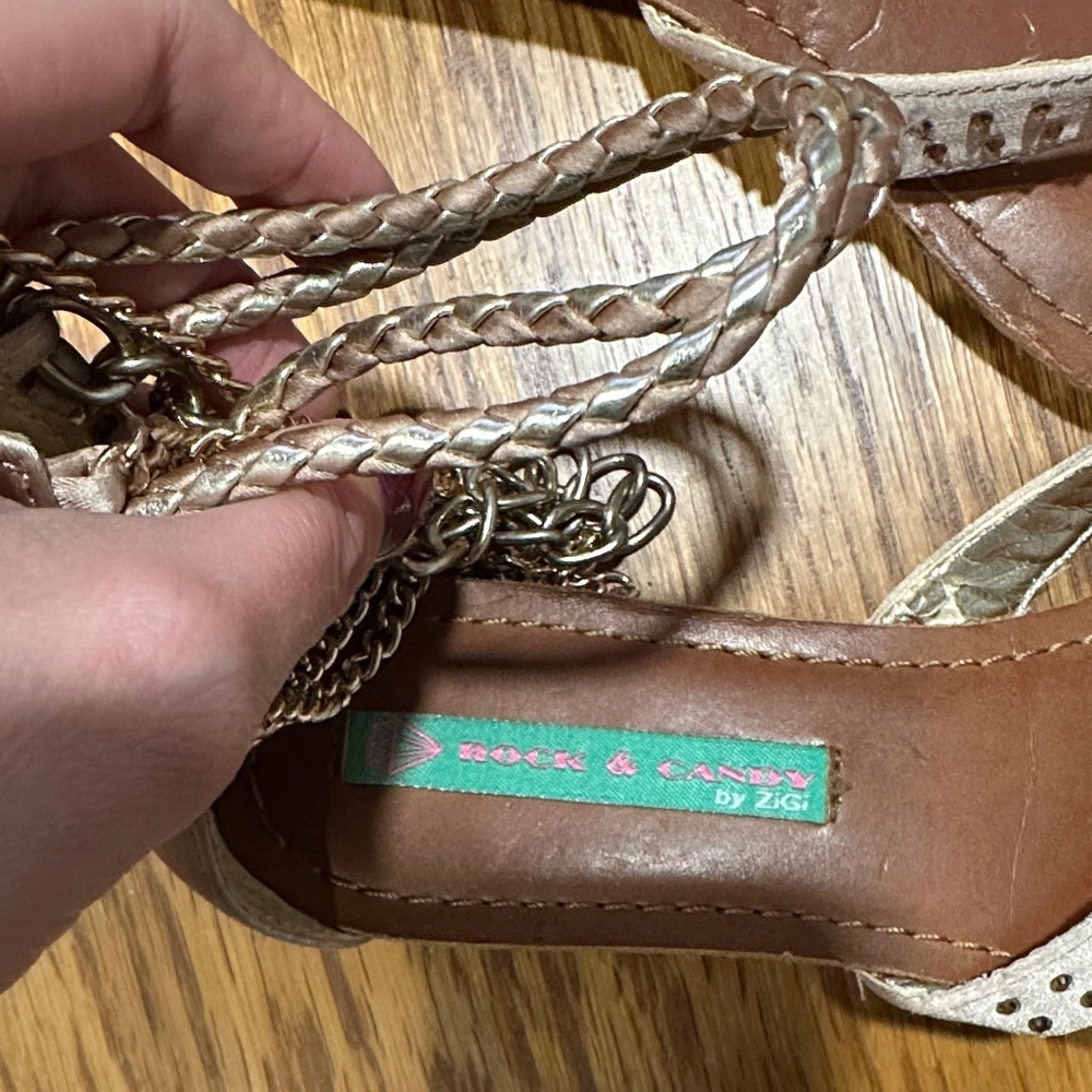 *ROCK & CANDY* Brown x Silver Bracelet Ankle Cuff Sandals Size 5 - Picture 5 of 10